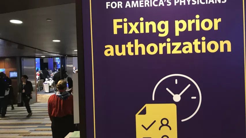 A couple resolutions at the 2022  AMA meeting addressed prior authorization issues. This topic was among the posters in the common area outside the AMA House of Delegates meeting hall that note some of the key policies of the American Medical Association. AMA #AMA22 #AMA2022 #AMA175 #AMAmtg