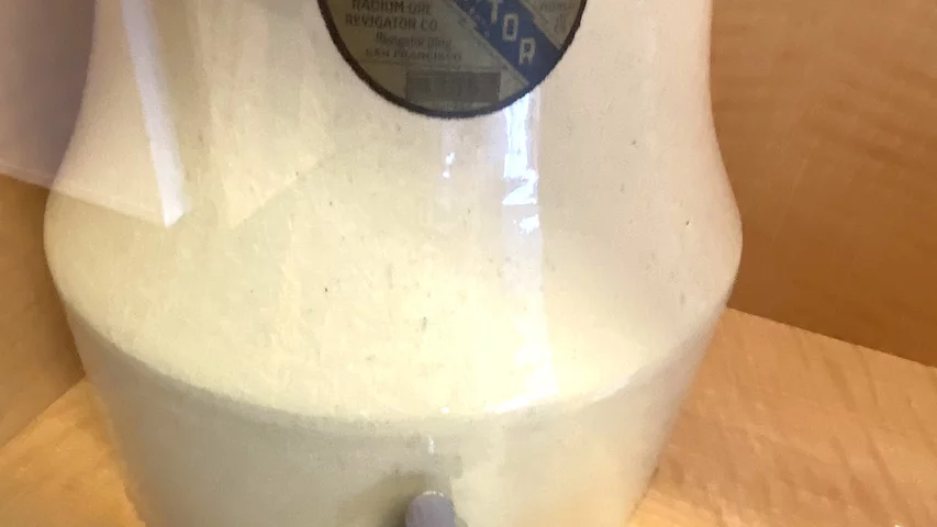 The Radium Ore Revigator water jar was supposedly lined with radioactive material. Marketing materials claimed that when the jug's radioactive component mixed with water, it created a "cure-all" tonic for consumption.Radioactive water cooler advertised to help improve health. Part of the medical quackery display at the AMA headquarters in Chicago. Photo by Dave Fornell