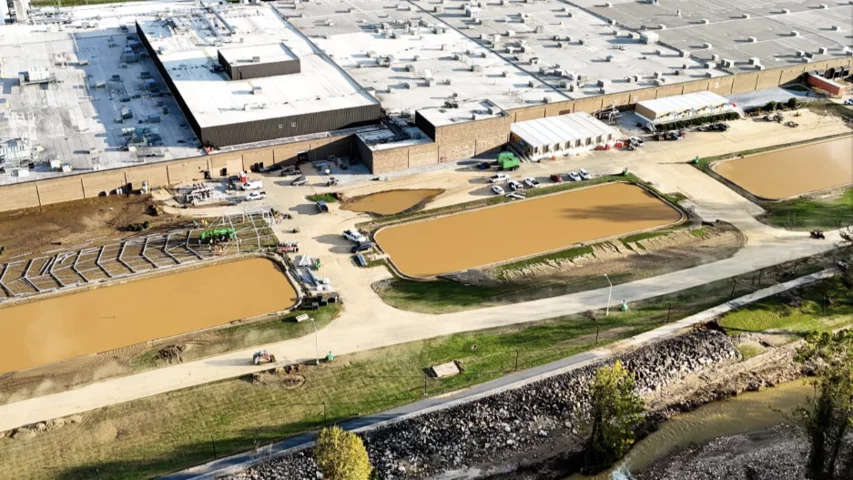 Temporary structures being erected at the Baxter North Cove facility Oct. 2 in efforts to get the site back online. Photo by Aerial Lens