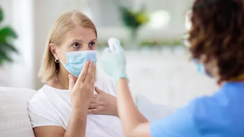 Female patient with mask