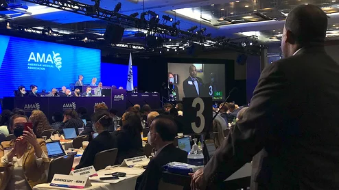 The American Medical Association adopted a policy calling for medical staff to be involved in decisions about adopting artificial intelligence, augmented intelligence (AI) that may impact patient care. AMA House of Delegates 2022meeting. Photo by Dave Fornnell
