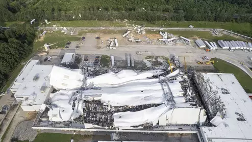Pfizer facility on Wednesday, July 19, 2023, in Rocky Mount, North Carolina, after damage from severe weather. TRAVIS LONG/THE NEWS &amp; OBSERVER VIA AP