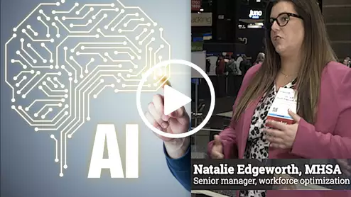 Video of Natalie Edgworth at Providence Health System explaining how AI is used to optimizing staffing schedules. #HIMSS