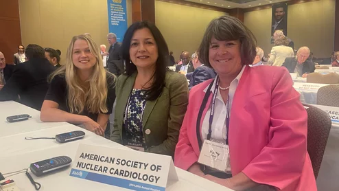 The ASNC team at the 2024 AMA meeting, Georgia Lawrence, JD, ASNC director of regulatory affairs; Suman Tandon, MD, FASNC, delegate to the AMA HOD and cardiac imager at NYU Langone; and Kathy Flood, ASNC CEO. #AMA #AMA24 #AMA2024 #AMAHOD #ASNC