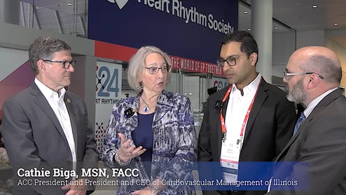 There has been a growing shortage of cardiologists the past several years, but this has accelerated due to burnout from the pandemic, falling reimbursements and increasing administrative burdens. This prompted a joint session on this topic with the ACC and the Heart Rhythm Society at HRS 2024, with ACC President Cathie Biga, MSN, FACC, president and CEO of Cardiovascular Management of Illinois, former ACC president Ed Fry, MD, chair of the Ascension National Cardiovascular Service Line, and EP Parin Patel.