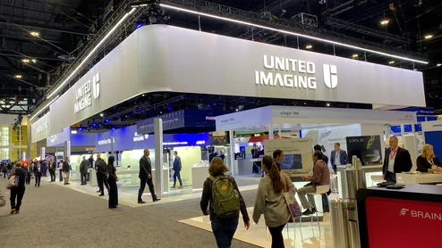 United Imaging booth at RSNA. The Chinese company has established a U.S. factor so may be insulated from tariffs against Chinese products. Photo by Dave Fornell