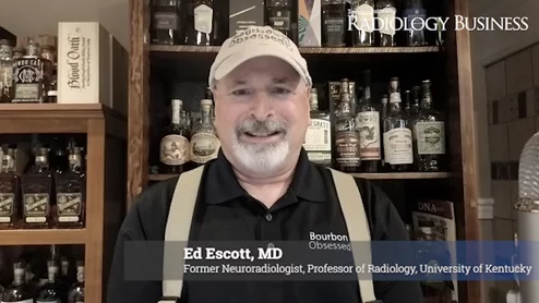 Ed Escott, MD, a former neuroradiologist, professor of radiology, chief of the Division of Neuroradiology, and vice chair for faculty mentoring, development and wellness, Department of Radiology, at the University of Kentucky, retired this summer to pursue a new full-time job of sampling bourbon, writing reviews and taking distillery tours.
