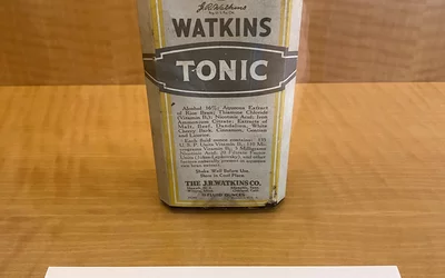 Watkins Tonic claimed to be a vitamin supplement-when in fact it was tied to an earlier tablet product that contained alcohol and opium. The tonic was dangerous when taken in high quantities. The tonic was manufactured between 1926 to 1966.Part of quackery, snake oil, medical frauds display at the AMA headquarters.