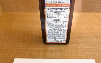 Hadacol was a dietary supplement and a general cure-all that contained 12% alcohol, which enabled it to become a successful product in dry counties in the South. Founded by Louisiana state Sen. Dudley LeBlanc, he sold the company in 1951 after the AMA went after. The company went bankrupt when it was shown LeBlanc had spent more on advertising than the company actually took in as profits. Part of quackery, snake oil, medical frauds display at the AMA headquarters.