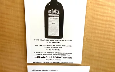  Hadacol was a dietary supplement and a general cure-all that contained 12% alcohol, which enabled it to become a successful product in dry counties in the South. The AMA went after the company in 1951 to expose it as quackery.Part of the medical quackery display at the AMA headquarters in Chicago. Photo by Dave Fornell