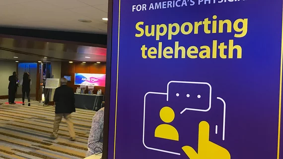 Sign supporting advocacy efforts supporting telemedicine at the American Medical Association (AMA) annual meeting of its House of Delegates. Telehealth sign at the AMA 2022 meeting. Photo by Dave Fornell