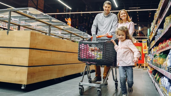 family in supermarket